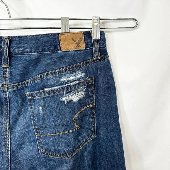 American Eagle Outfitters Size 8 Jeans Long Distressed High Rise Flare Blue 763 - Picture 8 of 11